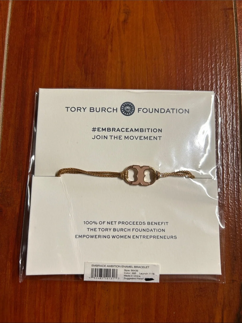 Tory Burch Rose Gold-Tone Enamel Logo Bracelet with Braided Cord